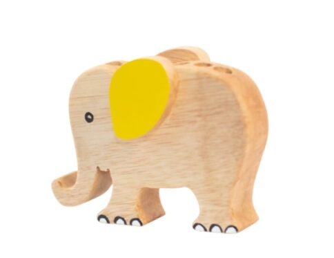 Handmade in Sri Lanka - Wooden Elephant Pencil Holder - Yellow